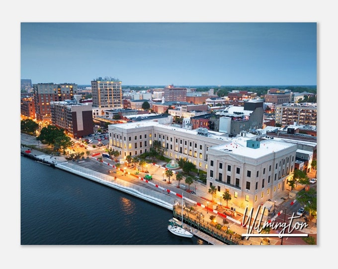 Wilmington North Carolina Cityscape Poster Print Wall Art | Wilmington NC USA Skyline Home Decor Gift Present Horizontal Travel Photo Print