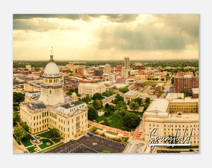 Springfield Illinois Skyline Poster Print Wall Art | Illinois State Capitol Home Decor Gift Hangings | Horizontal Cityscape IL Travel Photo