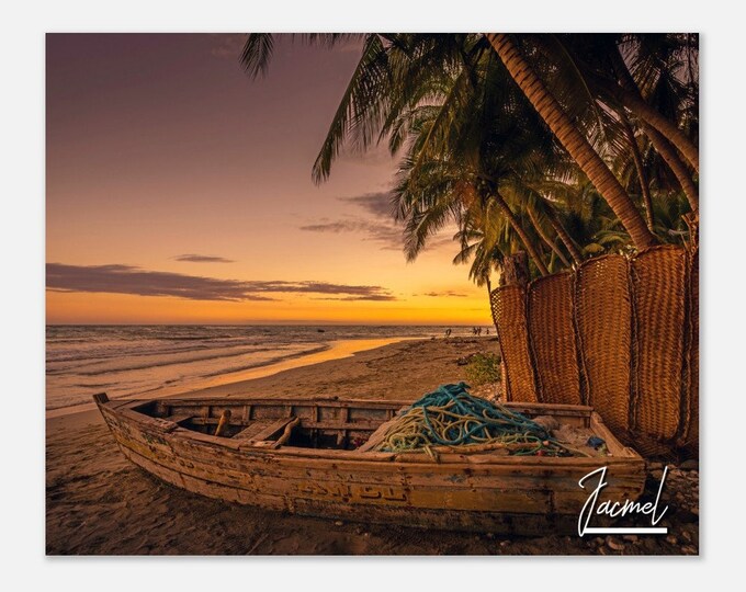 Jacmel Haiti Travel Poster Wall Art | Jacmel Home Decor | Jacmel Boat Digital Print | Jacmel Beach Sunset Horizontal | Jacmel Hanging Photo