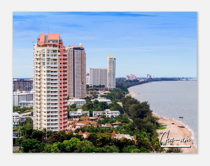 Cha-am Thailand Poster Wall Art | Cha-am Skyscrapers Home Decor | Cha-am City View Digital Print | Cha-am Bay Beach | Cha-am  Travel Photo