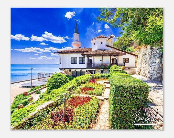 Balchik Bulgaria Travel Poster Print Wall Art | Balchik Coast Palace Home Decor | Balchik Flowers Print Horizontal | Balchik Colorful Photo