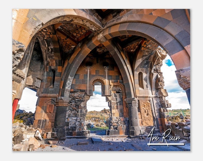Ani Ruin in Kars City Turkey Travel Poster Print Wall Art | Ani Ruin Art Home Decor | Ani Ruin Print Horizontal | Ani Ruin Colorful Photo