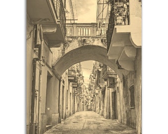 Abruzzo Italy Poster: Vintage Sepia Street View Photo