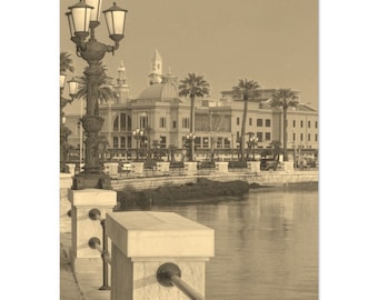 Vintage Bari Italy Poster: Sepia Coastline Print