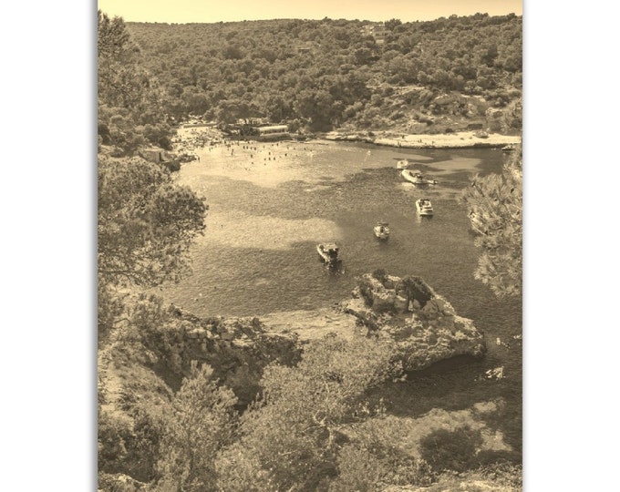 Mallorca Spain Poster Vintage Print | Retro Mallorca Beach Sepia Photo Gift | Mallorca Wall Art Home Decor | Vertical Mallorca Travel Photo