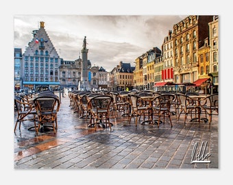 Affiche d'art mural Lille France | Décoration d'intérieur carré de Lille | Lille Impression numérique | Lille Grand-Place horizontale | Photo de voyage suspendue Lille