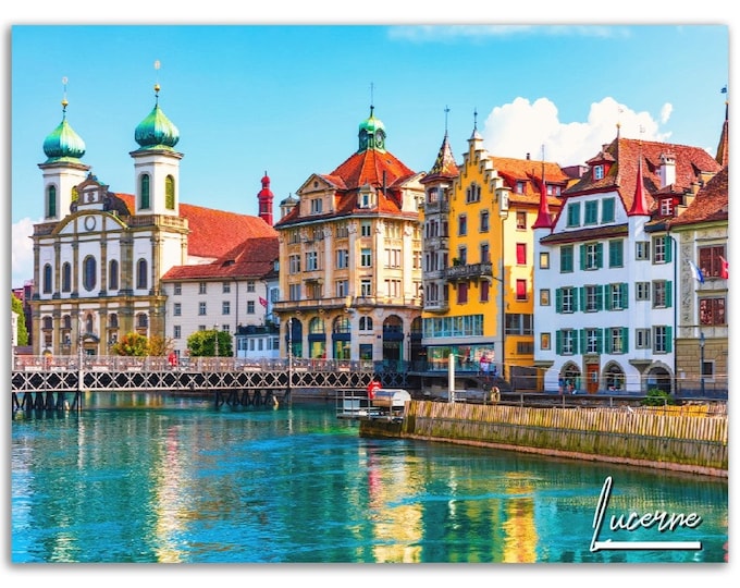 Lucerne Poster Print Switzerland Wall Art Decor | Lake Lucerne Photo Swiss Home Decoration | Traveler Trip Gift | Horizontal Photography