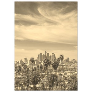 Vintage Los Angeles California Cityscape Travel Poster Print Wall Art | Los Angeles Palm Trees Home Decor | Los Angeles Print Sepia Photo
