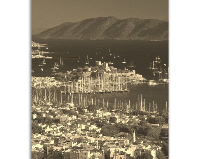 Bodrum Turkey Poster Vintage Print | Retro Harbor Sepia Photo Gift | Nautical Wall Art Turkey Home Decor | Vertical Bodrum Travel City Photo