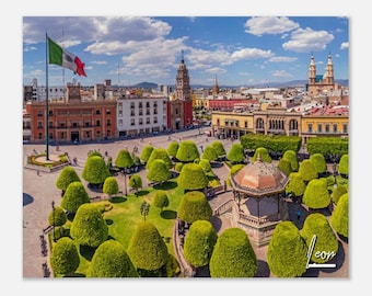 Leon Mexico Travel Poster: Town Square Copper Kiosk Art Print
