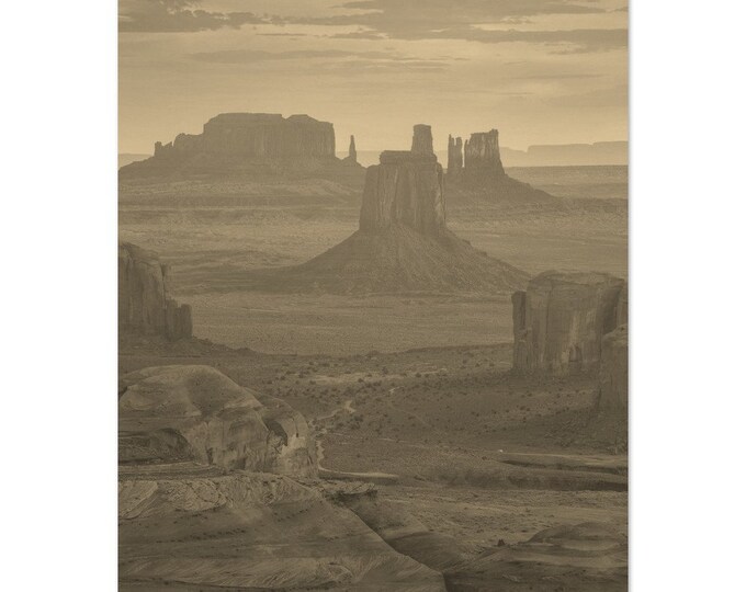 Vintage Monument Valley Arizona Travel Poster Print Wall Art | Retro Monument Valley Home Decor Landscape Art | Monument Valley Sepia Photo