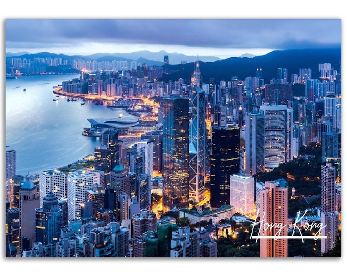 Hong Kong Poster Print Wall Art | Night Skyline Photo Home Decoration | Hong Kong Traveler Birthday Gift | Hong Kong Horizontal Photography
