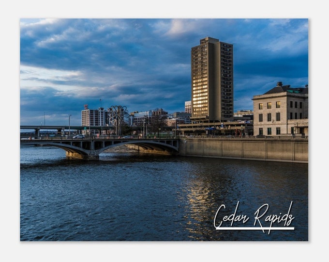 Cedar Rapids Cityscape Iowa Poster Print Wall Art | Cedar Rapids Skyline Home Decor Gift | Cedar Rapids IA US Horizontal Travel Photo Prints