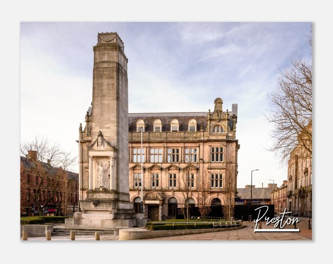 Preston England Poster Print Wall Art Preston Home Decor | Preston Print Collectible Memorial Cenotaph | Preston City Centre Travel Photo