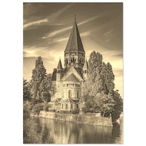 Vintage Metz France Travel Poster Print Wall Art | Retro Metz Church Home Decor | Metz Print Vertical | Metz Coast Sepia Photo Present