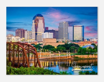 Shreveport Louisiana Skyline Poster: Cityscape Travel Print