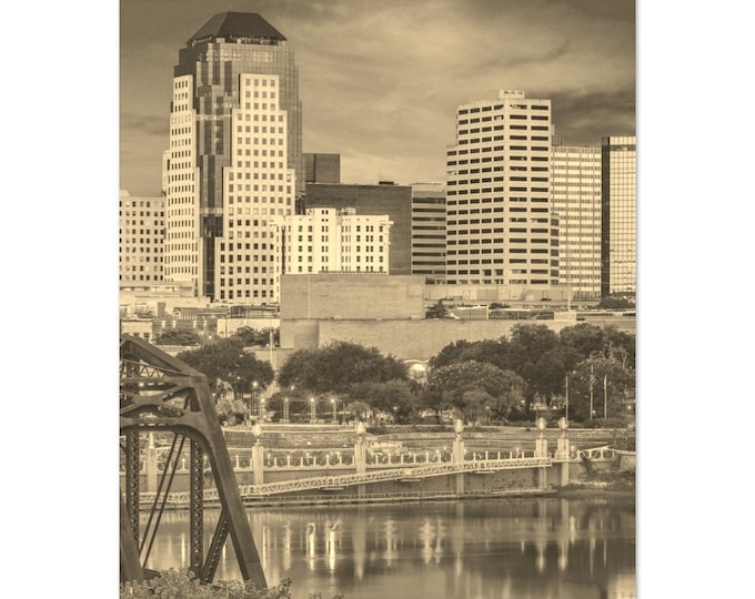 Vintage Shreveport Louisiana Travel Poster Print Wall Art | Retro Shreveport Buildings Home Decor | Shreveport Coast Vertical Sepia Photo