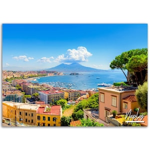 Naples Italy Poster Print Cityscape Wall Art | Mount Vesuvius Home Decor Gift Hangings | Naples Digital Print | Horizontal Travel City Photo