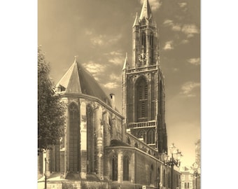 Vintage Maastricht Church Poster: Sepia Netherlands Travel Print