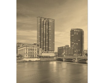 Vintage Grand Rapids Michigan Poster: Retro Sepia Travel Print