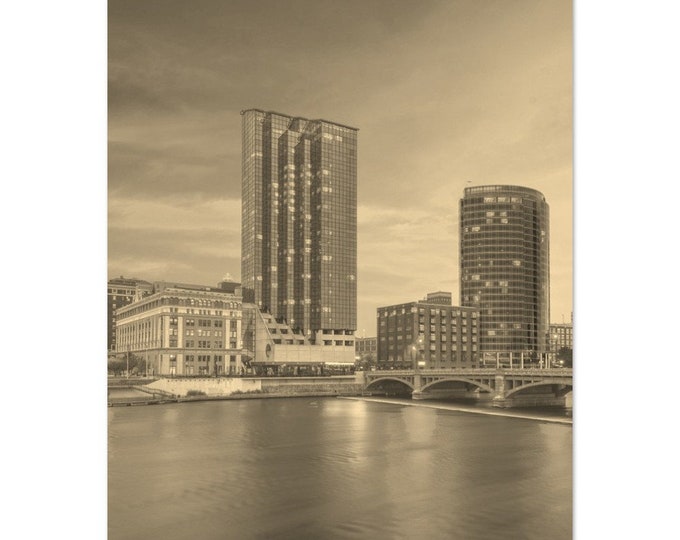 Vintage Grand Rapids Michigan Poster | Retro Grand Rapids Coast Sepia Print | Grand Rapids Wall Art Home Decor Vertical  Travel Photo Gifts