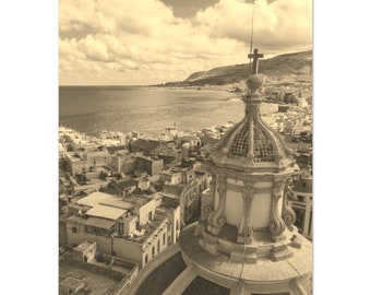 Vintage Trapani Italy Travel Poster: Sepia Cathedral Coast Art