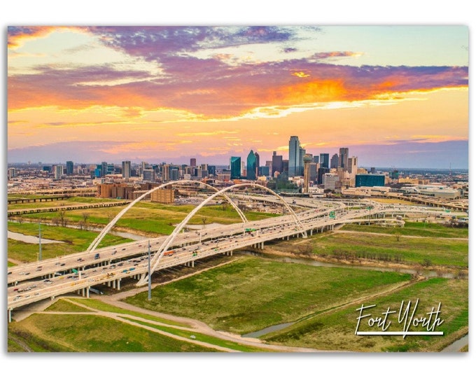 Fort Worth Poster Print Texas Wall Art Decor | Fort Worth Sunset Photo Cityscape Home Decoration | US Traveler Gift | Horizontal Photography