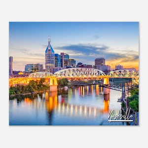 Nashville Skyline Tennessee Poster Print Wall Art | Nashville Sunset Home Decor Gift Hangings | Nashville Cityscape Horizontal Travel Photo