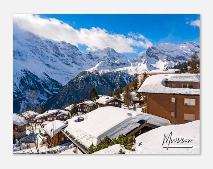 Murren Switzerland Poster Wall Art | Murren Village Home Decor | Murren Snow Mountain Poster Print | Murren Horizontal | Murren Travel Photo