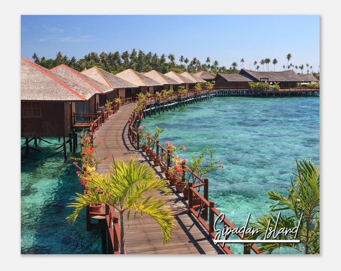 Sipadan Island Malaysia Poster Print Wall Art | Sipadan Island Home Decor Water Village Print | Tropical Sipadan Island Travel Photo Present