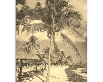 Cancun Beach Poster: Vintage Sepia Travel Print