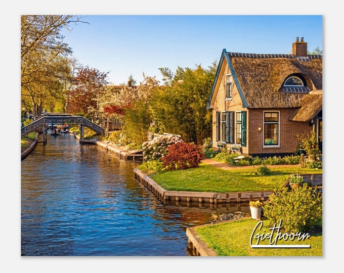 Giethoorn Netherland Travel Poster Wall Art | Giethoorn Canal Home Decor | Giethoorn Houses Print Horizontal | Giethoorn Landscape Photo