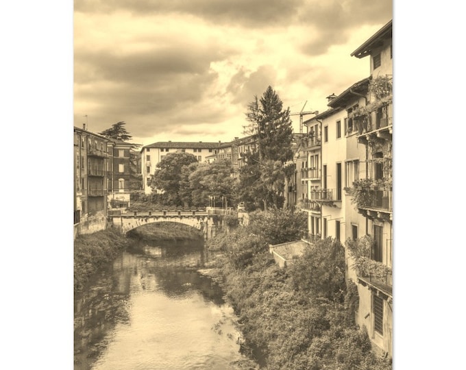 Vintage Vicenza Italy Poster Art | Retro Vicenza Coast Sepia Print | Vicenza Wall Art Home Decor | Vertical Vicenza Cityscape Travel Photo