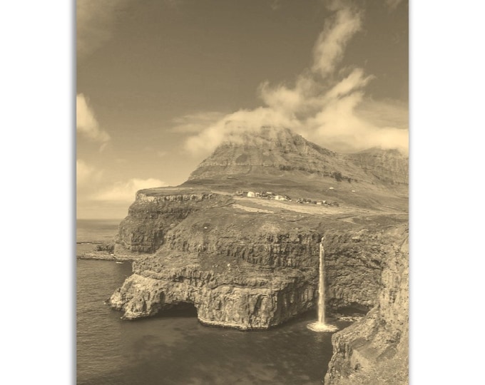 Vintage Faroe Islands Denmark Poster Print | Retro Faroe Islands Black White Sepia Photo Gift | Danish Wall Art Home Decor Vertical Poster
