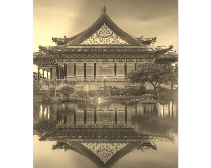 Vintage Taipei Taiwan Travel Poster Print Wall Art | Retro Taipei Coast Home Decor | Taipei Temple Print Vertical Art | Taipei Sepia Photo