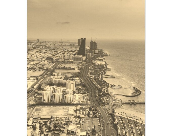 Vintage Jeddah Saudi Arabia Coast Travel Poster Print Wall Art | Retro Jeddah Town Home Decor | Jeddah Print Vertical | Jeddah Sepia Photo