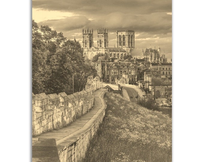 York Poster Vintage England Print | Retro York UK Castle Sepia Photo Gift | York Wall Art Home Decor | Vertical York Travel City Souvenir