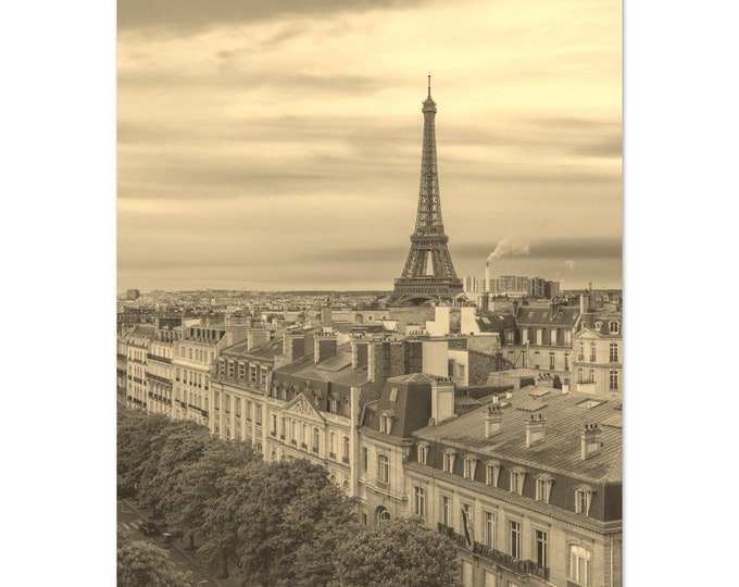 Vintage Paris France Travel Poster Wall Art | Paris City Home Decor | Paris Eiffel Tower Sepia Print | Paris Retro Vertical Hangings Photo