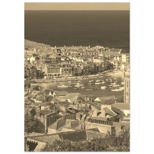 Vintage Cornwall City United Kingdom Travel Poster Print Wall Art | Retro Cornwall Home Decor | Cornwall Town Print Vertical Sepia Photo