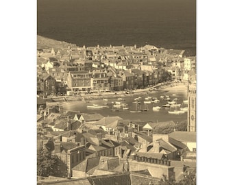 Vintage Cornwall Travel Poster: Sepia Tone UK Seaside Art Print
