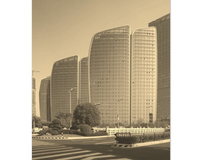Vintage Hangzhou China Travel Poster Print Wall Art | Hangzhou Town Skyscraper Home Decor | Hangzhou Cityscape Print | Hangzhou Sepia Photo