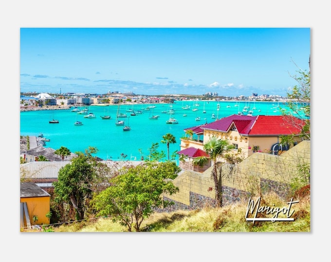 Marigot Saint Martin Travel Poster Wall Art | Marigot Harbor Home Decor | Marigot Skyline Print | Marigot Boats Horizontal Hangings Photo