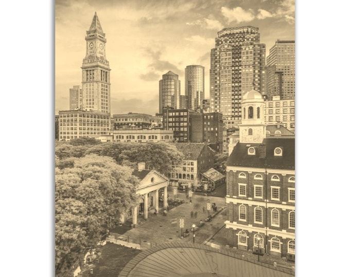 Boston Poster Vintage Print | Retro Boston Black and White Sepia Photo Gift | Boston Wall Art Home Decor | Vertical Boston Travel City Gift