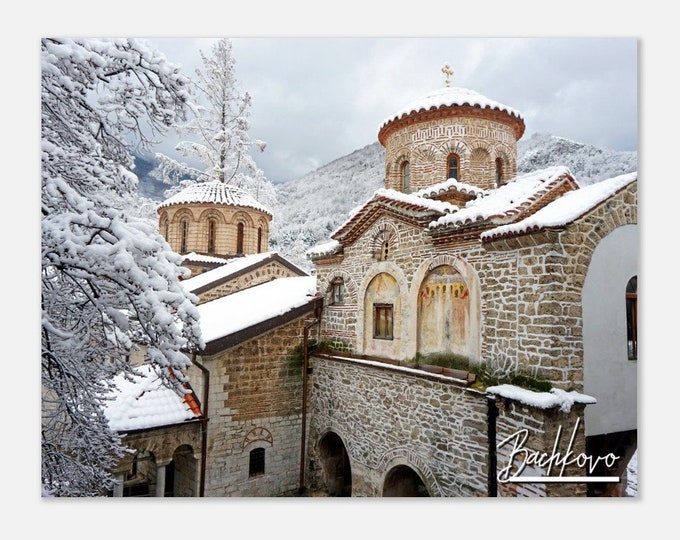 Bachkovo Bulgaria Travel Poster Print Wall Art | Bachkovo Winter Home Decor | Bachkovo Medieval Buildings Print | Bachkovo Colorful Photo