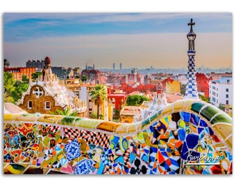 Poster del paesaggio urbano di Barcellona: stampa fotografica di viaggio in Spagna
