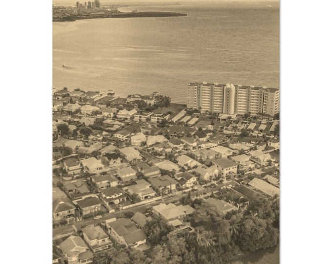Vintage Tobago Town Trinidad and Tobago Travel Poster Print Wall Art | Retro Tobago Home Decor | Tobago Coast Vertical | Tobago Sepia Photo