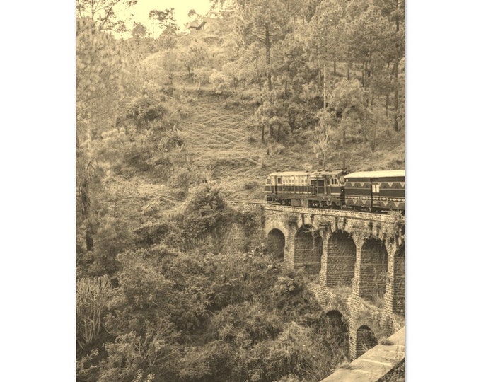 Vintage Shimla India Travel Poster Print Wall Art | Retro Shimla Train Home Decor | Shimla Bridge Print Vertical | Shimla Sepia Photo Gift