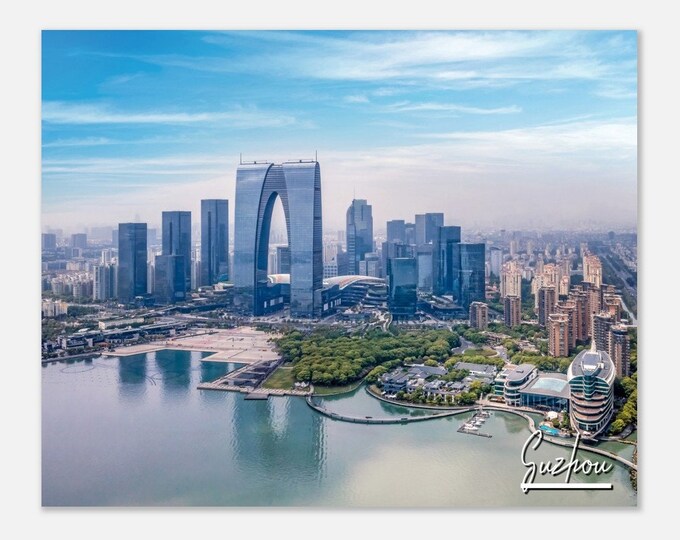 Suzhou China Travel Poster Wall Art | Suzhou Jinji Lake Home Decor | Suzhou Skyscrapers Print | Suzhou Coastal | Suzhou Hangings Photo Gift