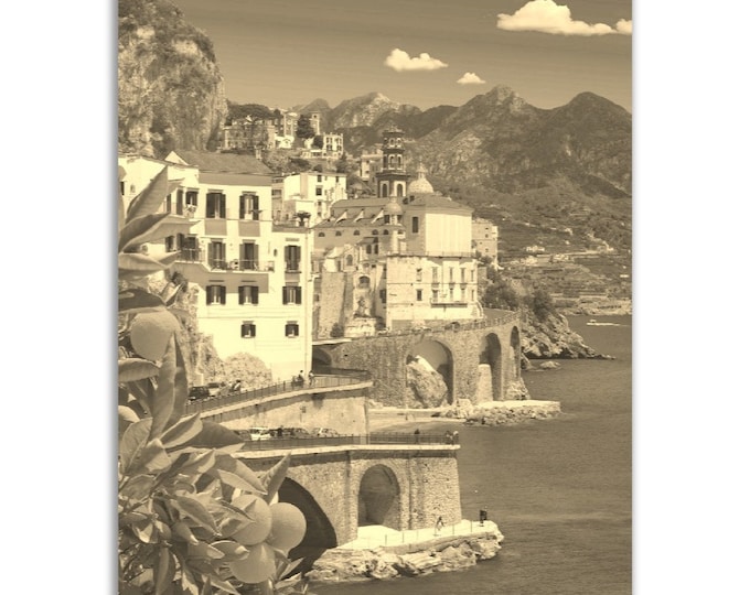 Sorrento Poster Vintage Italy Print | Retro Sorrento Sepia Photo Gift | Sorrento Wall Art Home Decor Vertical Sorrento Travel City Souvenir