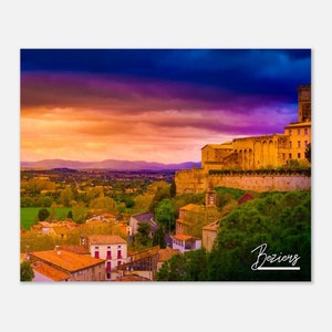 Béziers Francia Cartel Impresión Arte de la pared / Béziers Town Sunset Home Decor / Béziers Impresión digital / Béziers Nazaire Catedral Viaje Foto Regalo